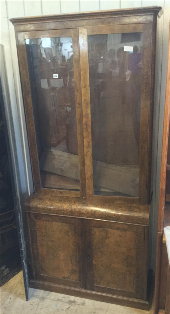 Burr walnut bookcase cabinet, of small proportions